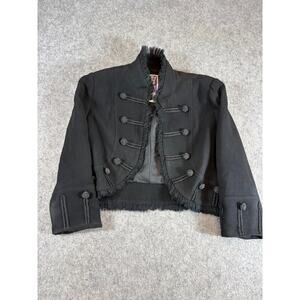 Vintage 90s Zelda Military Jacket Womens 4 Black Cropped Blazer Fringe Edges
